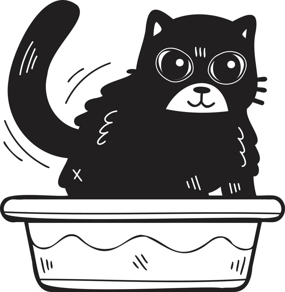 gato dibujado a mano con ilustración de bandeja en estilo garabato vector