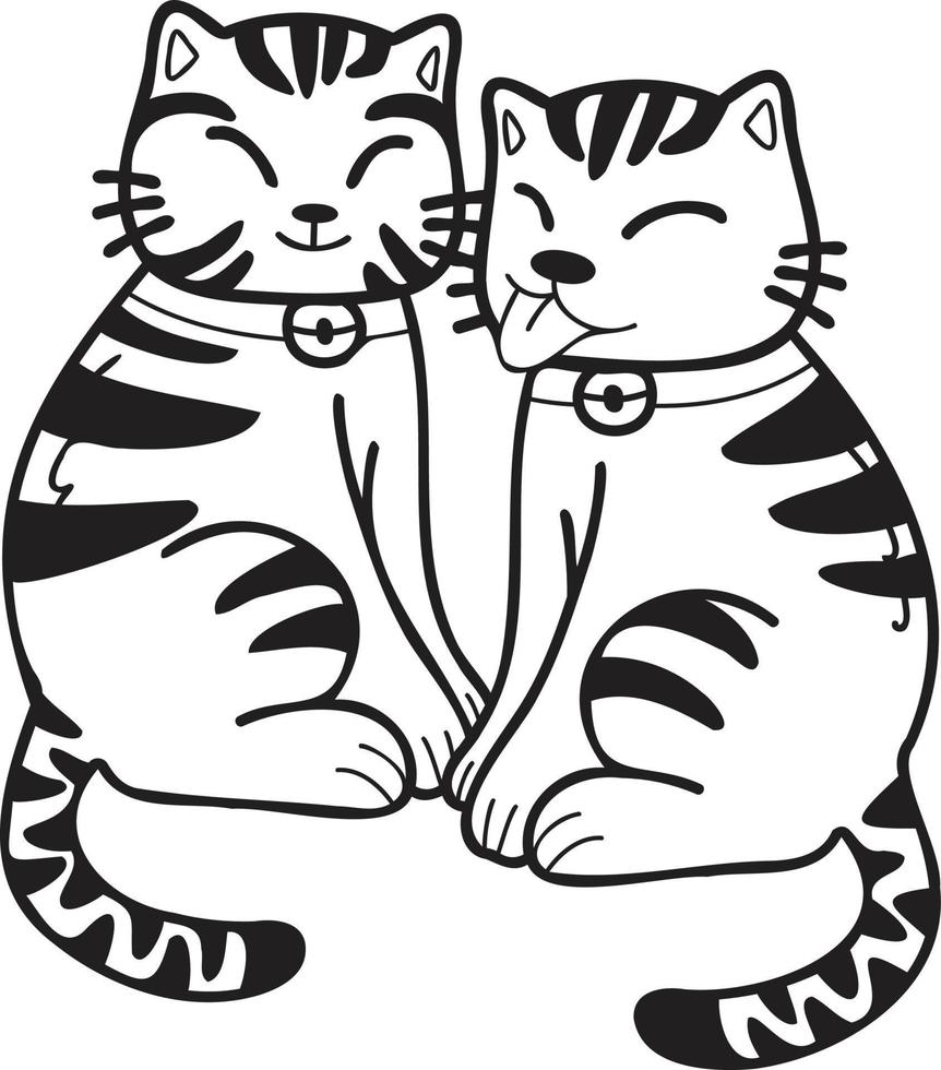 Hand Drawn cute striped cat smile illustration in doodle style vector