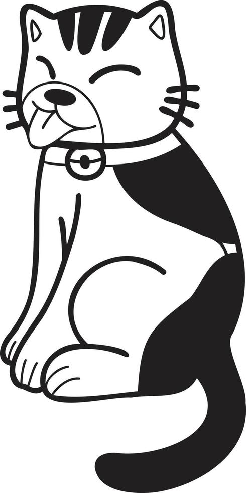 Hand Drawn cute striped cat smile illustration in doodle style vector
