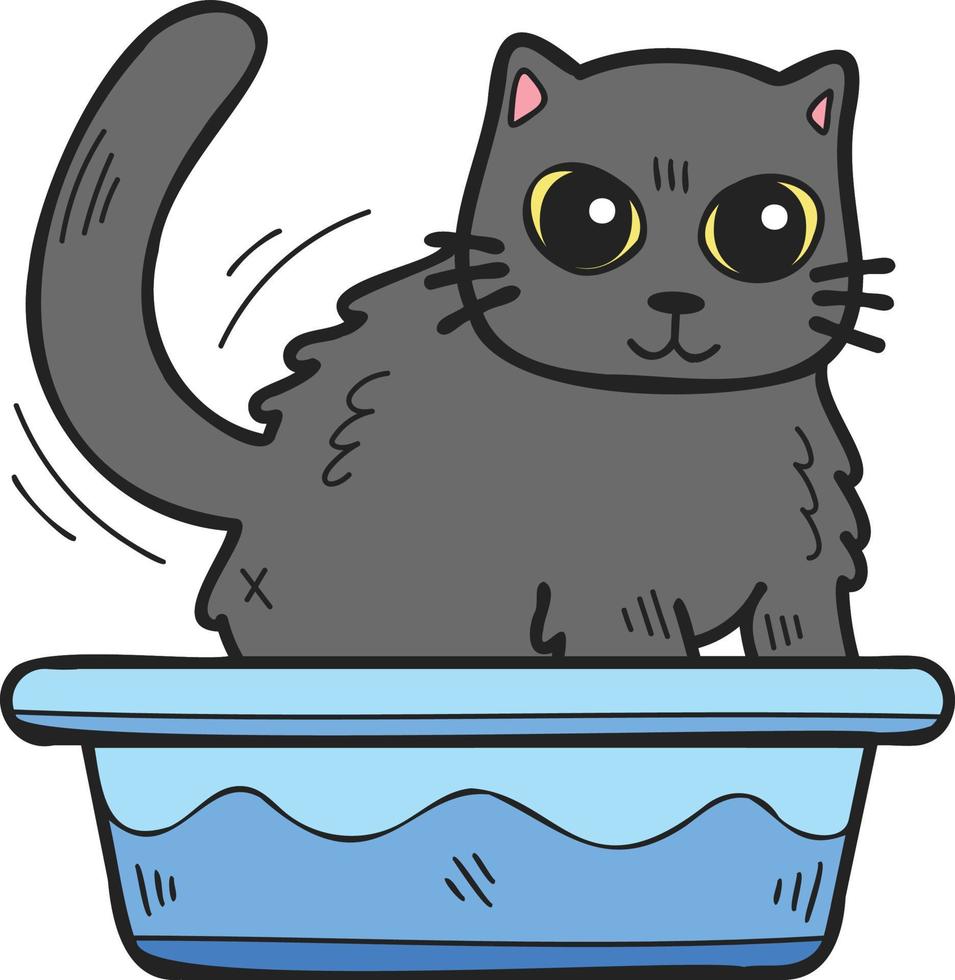 gato dibujado a mano con ilustración de bandeja en estilo garabato vector