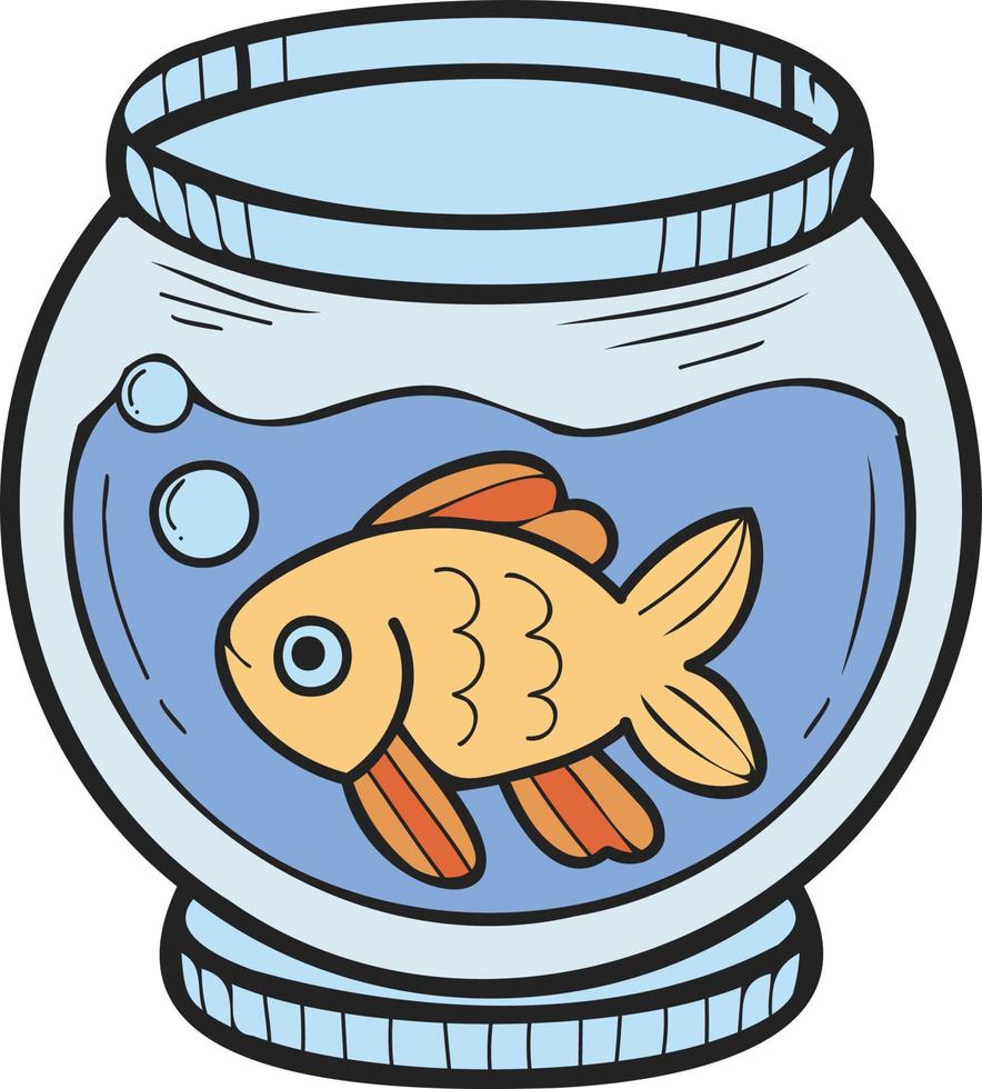 Hand Drawn Fish Bowl illustration in doodle style vector