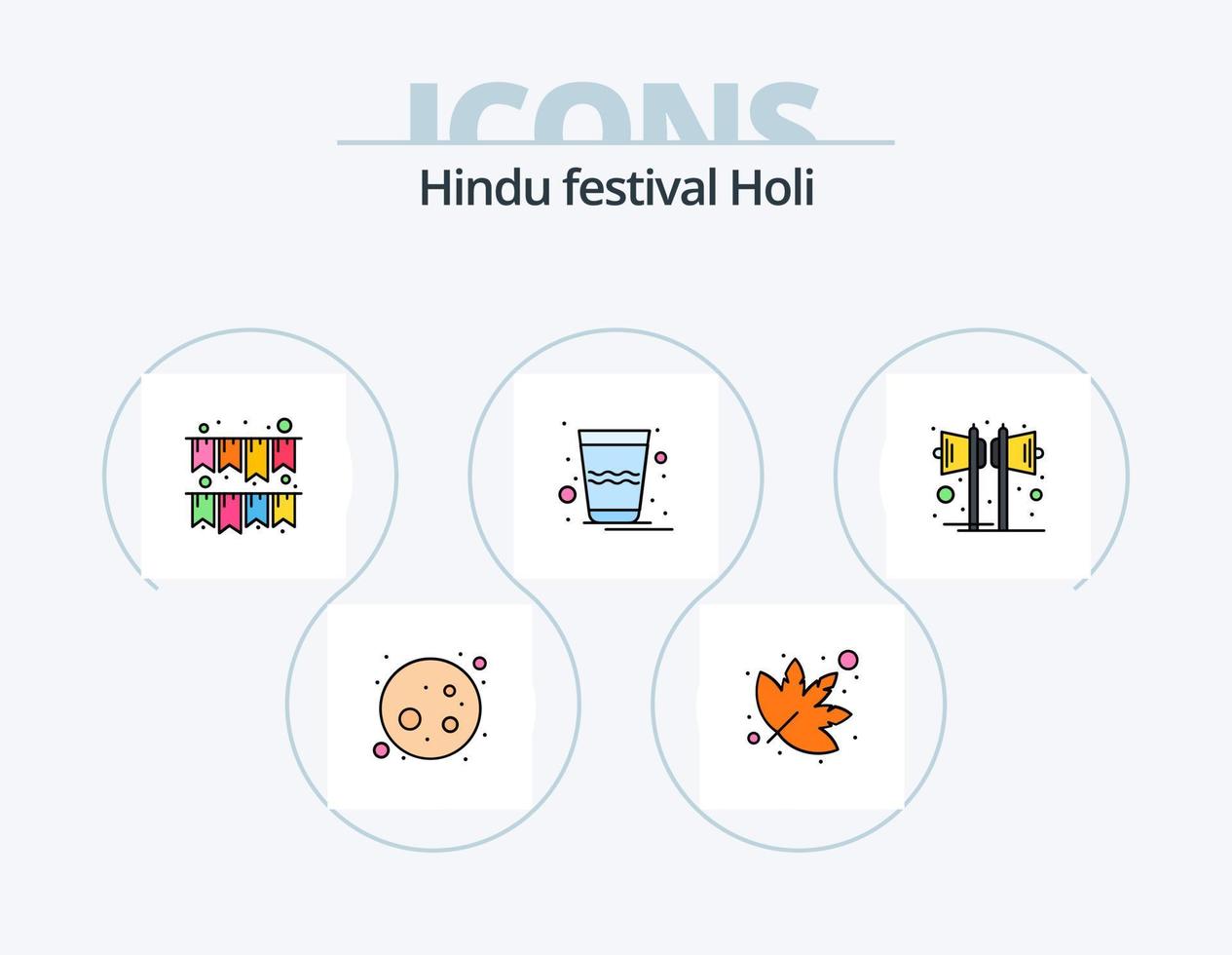 paquete de iconos llenos de línea holi 5 diseño de iconos. rangoli. India. lámpara. flor. celebracion vector