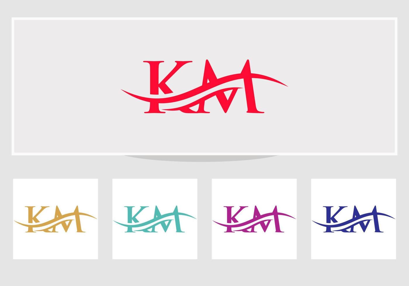 KM Logo design vector. Swoosh letter KM logo design. Initial KM letter linked logo vector template