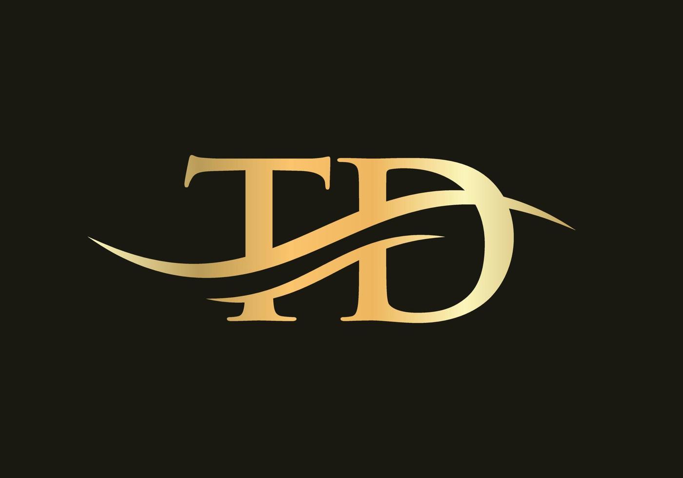 Swoosh Letter TD Logo Design for business and company identity. Water Wave TD Logo with modern trendy vector