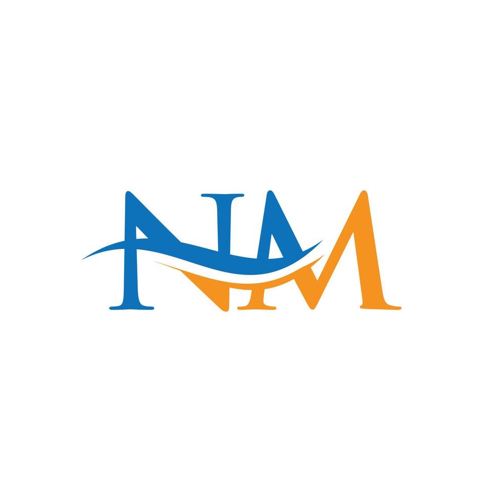 vector de logotipo nm de onda de agua. diseño del logotipo de la letra swoosh nm para la identidad comercial y de la empresa.