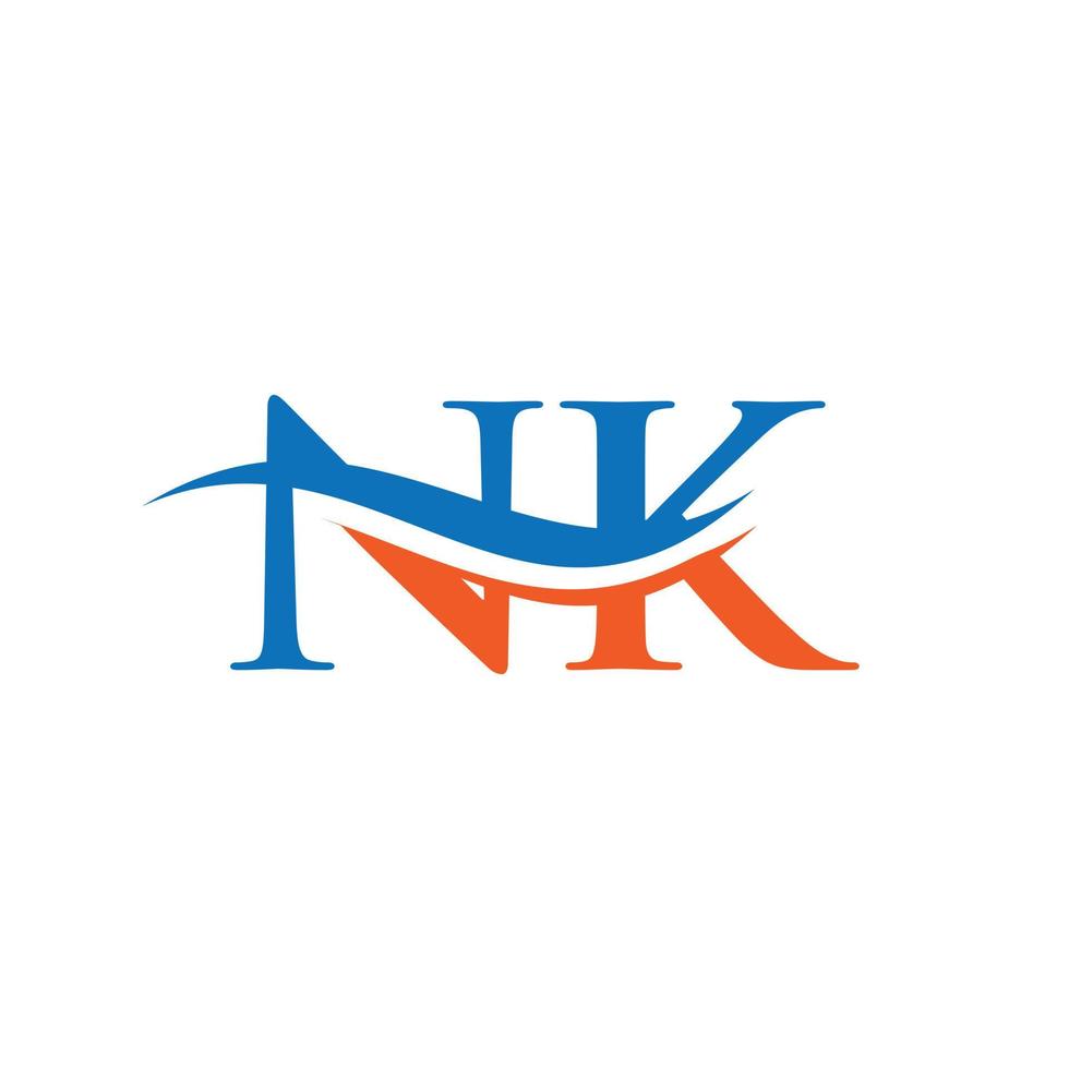 Swoosh Letter NK Logo Design for business and company identity. Water Wave NK Logo with modern trendy vector