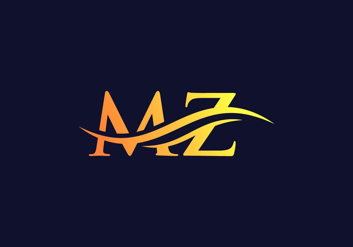 MZ Logo design vector. Swoosh letter MZ logo design. Initial MZ letter linked logo vector template