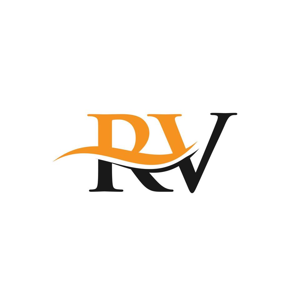 Initial RV letter linked logo vector template. Swoosh letter RV logo design. RV Logo design vector