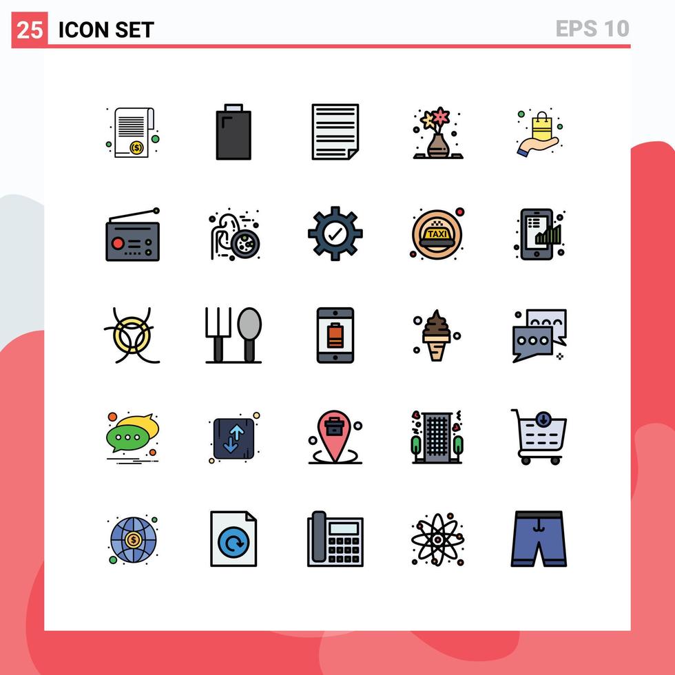 Pack of 25 Modern Filled line Flat Colors Signs and Symbols for Web Print Media such as present column data art report Editable Vector Design Elements