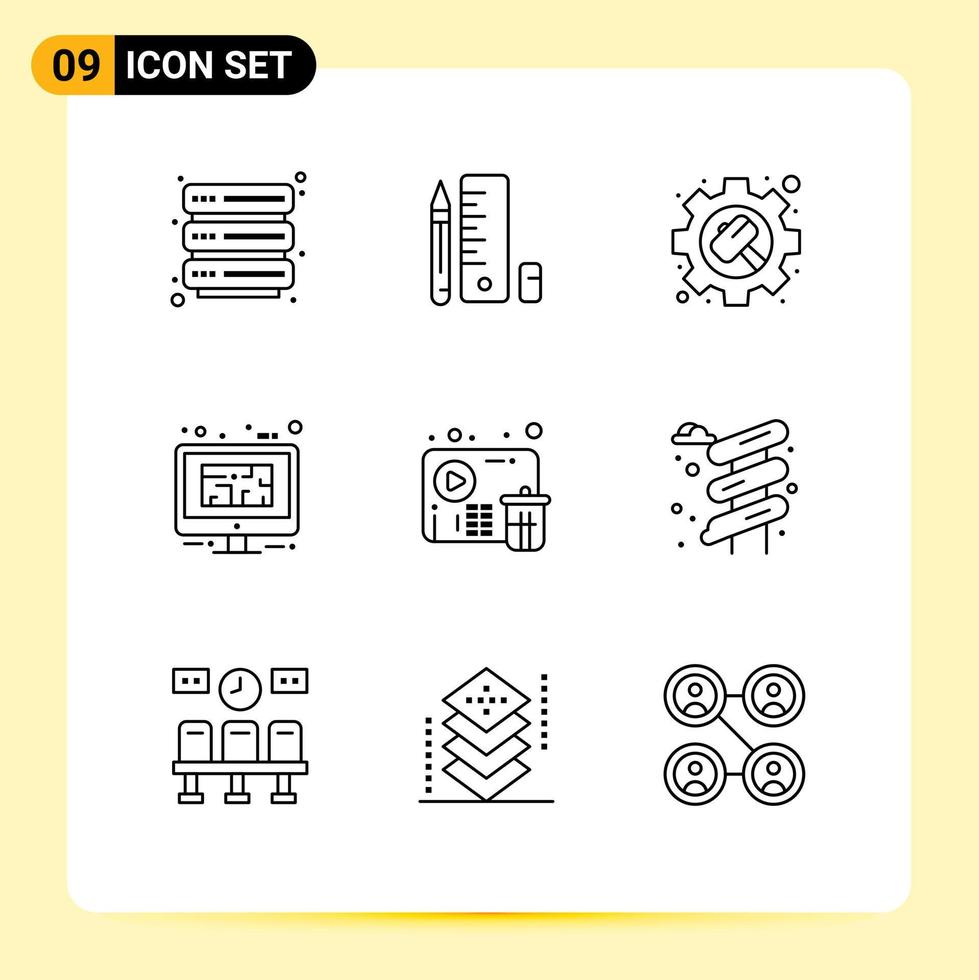 9 Universal Outline Signs Symbols of fail plan hammer floor blue Editable Vector Design Elements
