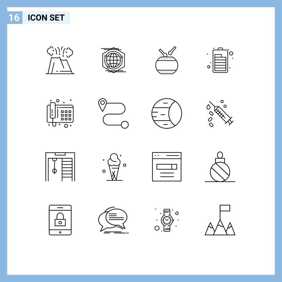 Pack of 16 Modern Outlines Signs and Symbols for Web Print Media such as phone electric idea charging chinese Editable Vector Design Elements