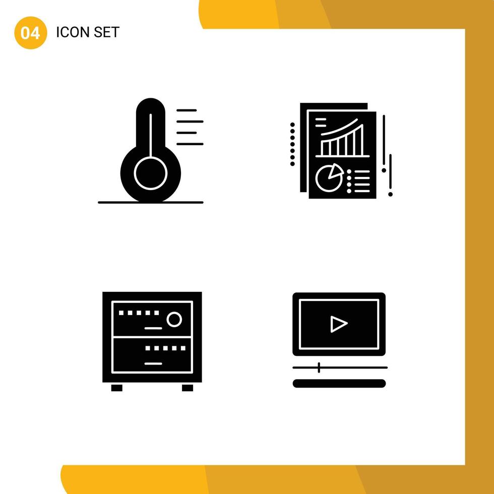 Set of 4 Commercial Solid Glyphs pack for medical work chart report player Editable Vector Design Elements