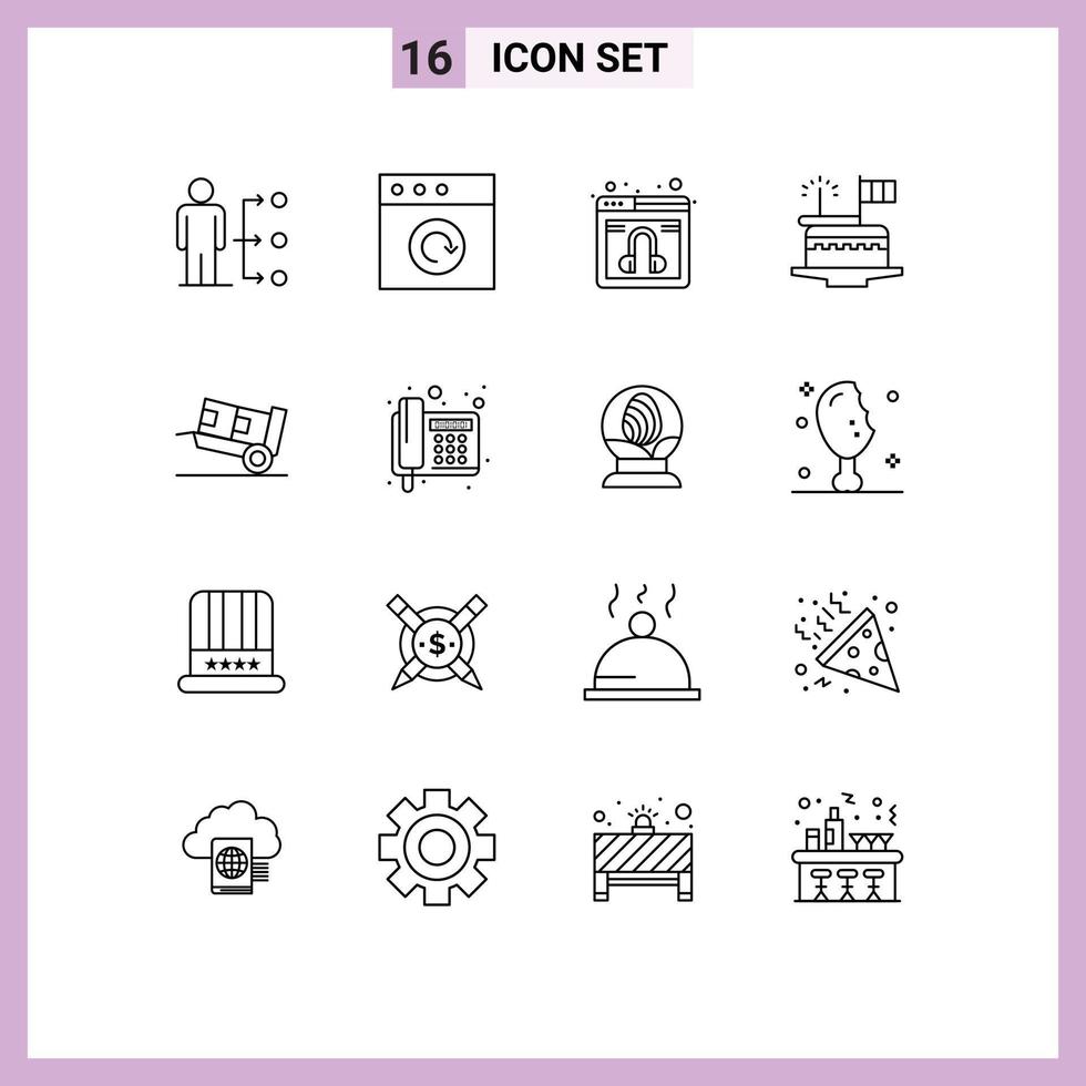 Pack of 16 creative Outlines of delivery festival chat day cake Editable Vector Design Elements