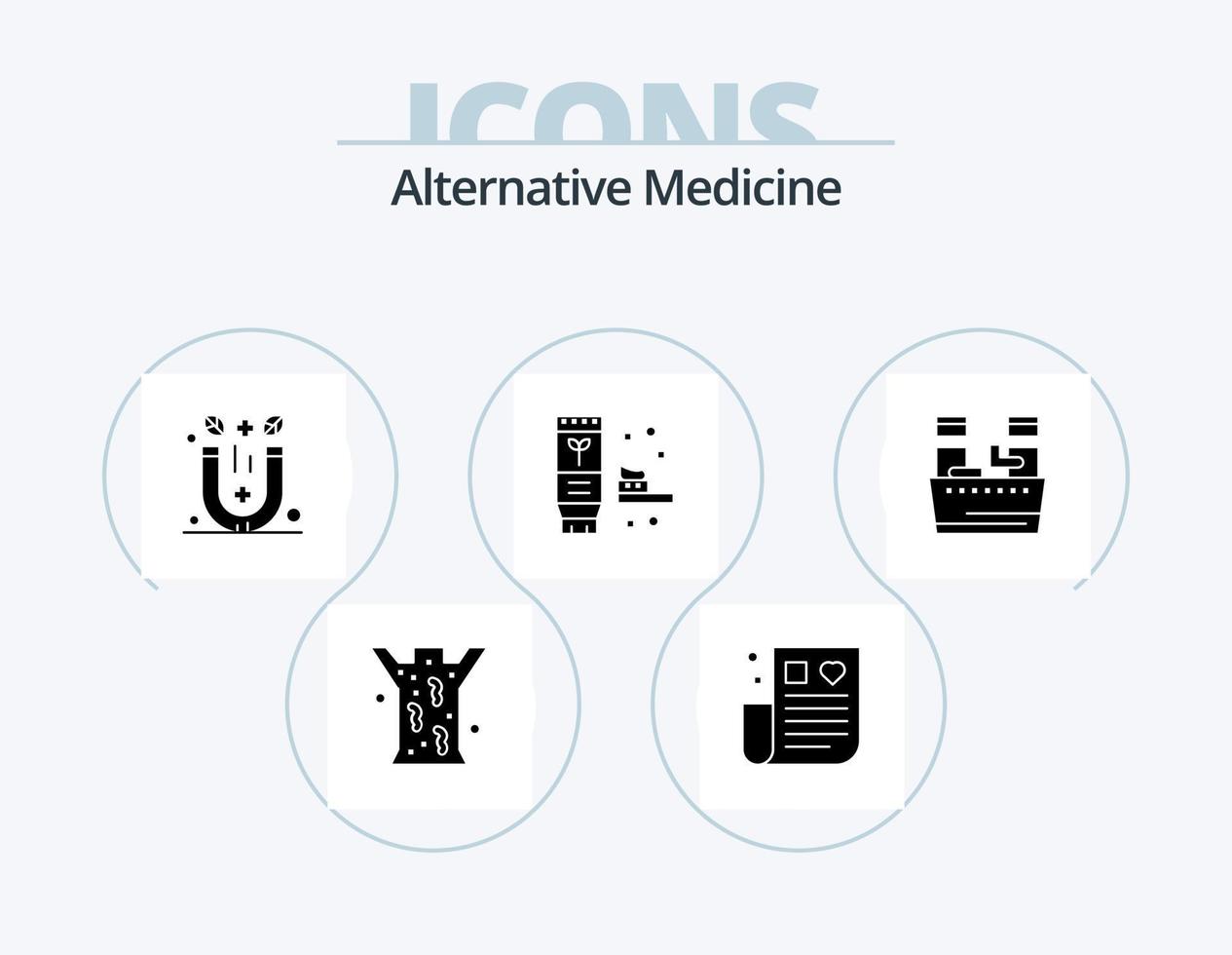 Alternative Medicine Glyph Icon Pack 5 Icon Design. soak. produce. magnet. natural. ecology vector