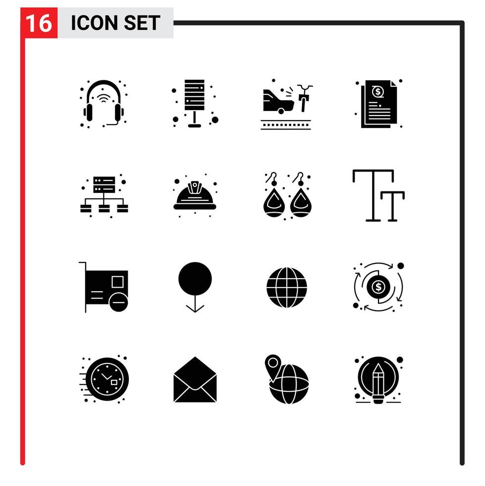 Group of 16 Modern Solid Glyphs Set for business investment lamp credit car Editable Vector Design Elements