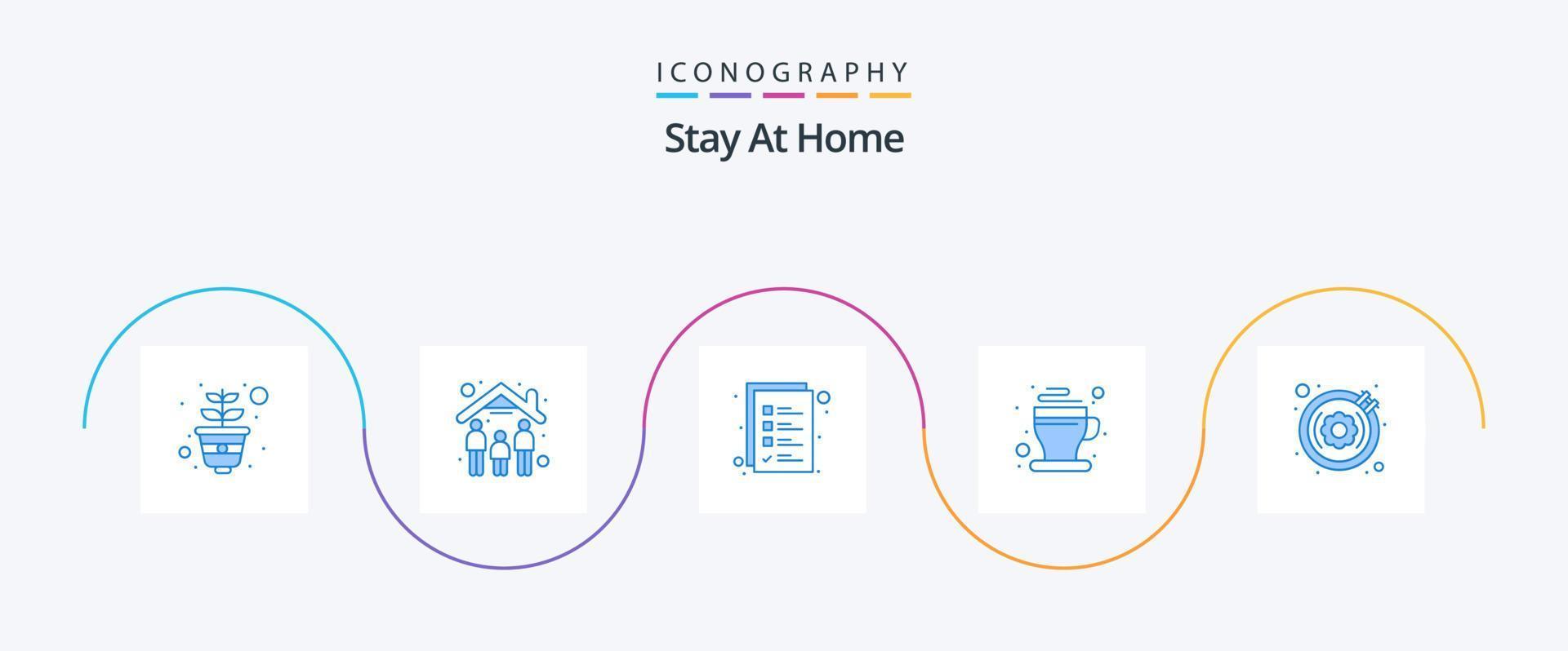 Stay At Home Blue 5 Icon Pack Including lifestyle. hobby. work items. tea. hot vector