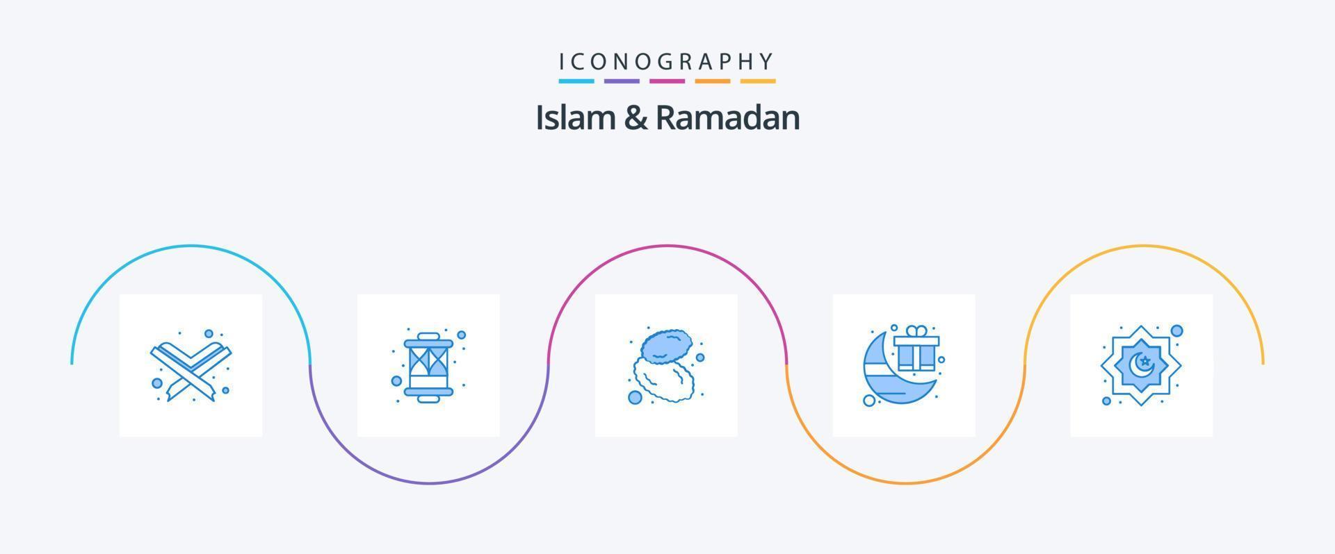 paquete de iconos islam y ramadan blue 5 que incluye decoración. Ramadán. alimento. luna. celebracion vector