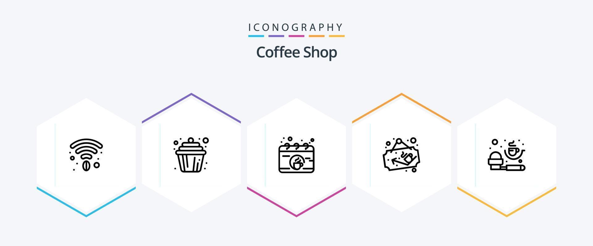 Coffee Shop 25 Line icon pack including measuring spoon. coffee. break. sign board. cup vector