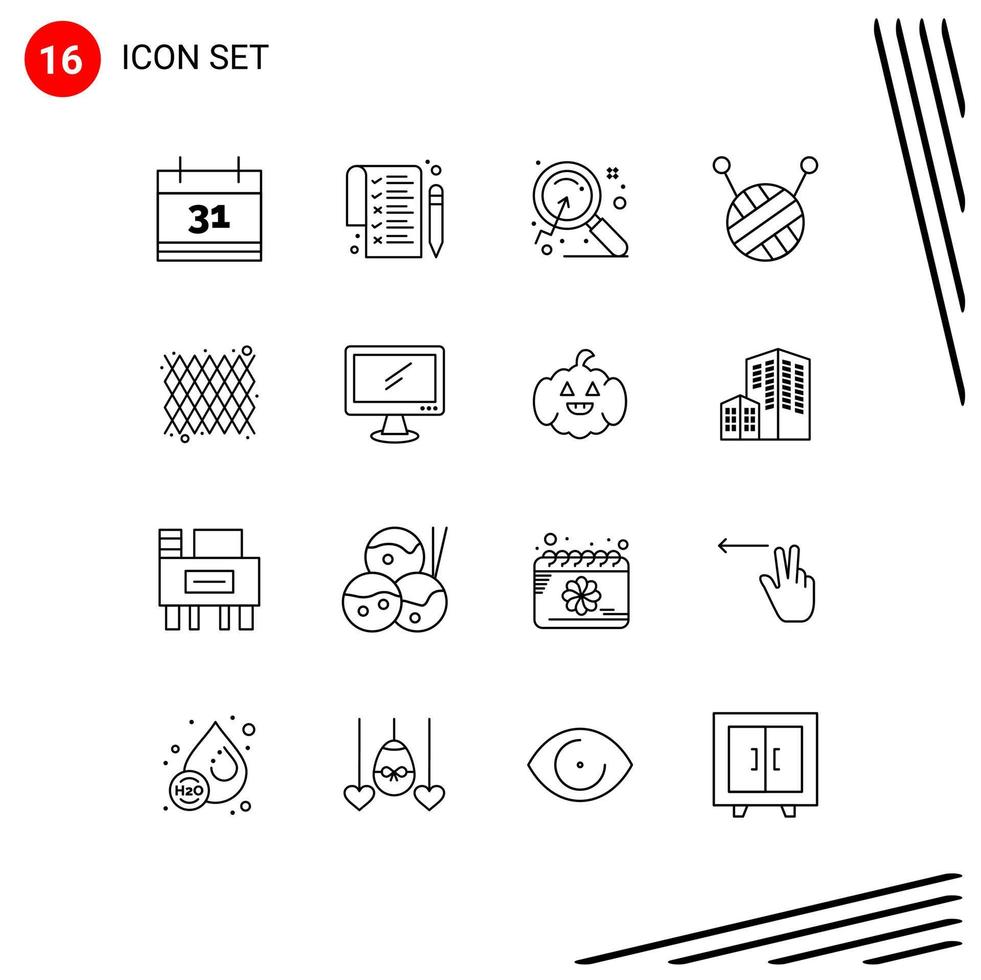 Universal Icon Symbols Group of 16 Modern Outlines of device computer research pattern decoration Editable Vector Design Elements