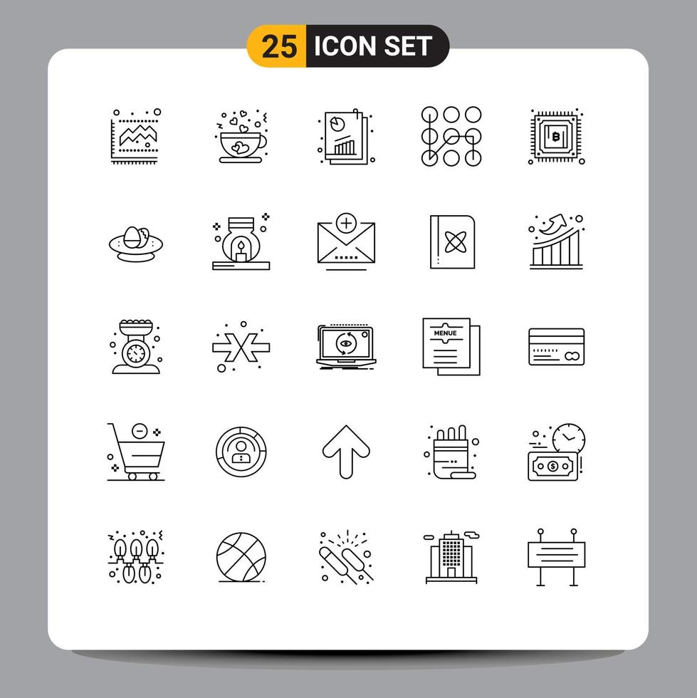 Set of 25 Modern UI Icons Symbols Signs for bitcoin secure analysis protection seo report Editable Vector Design Elements