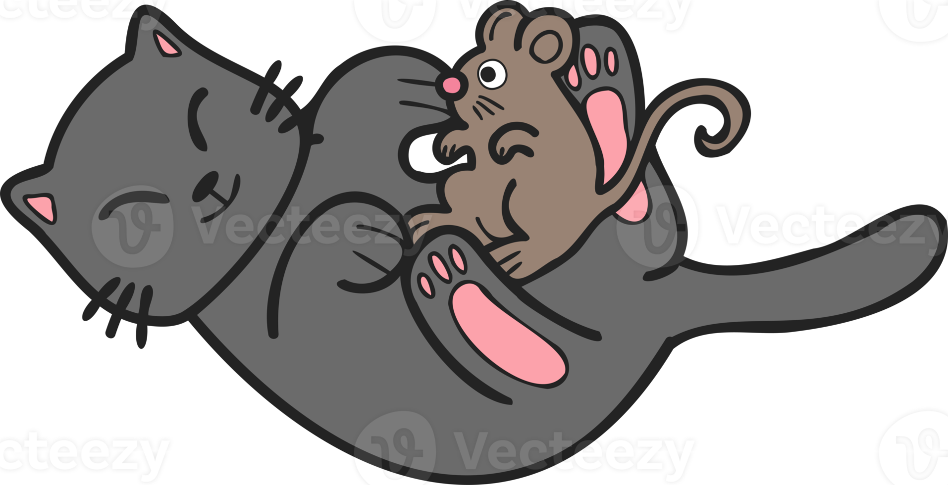 Hand Drawn cat and mouse illustration in doodle style png