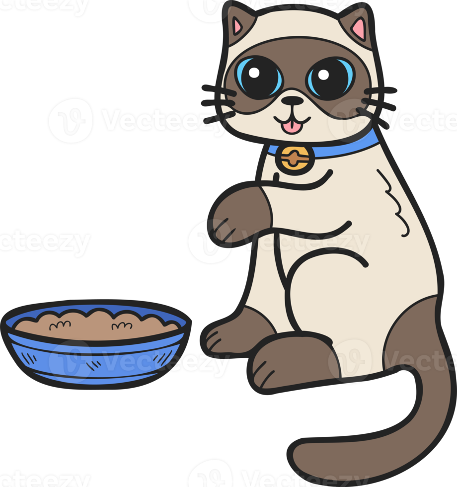 mano disegnato gatto mangiare cibo illustrazione nel scarabocchio stile png