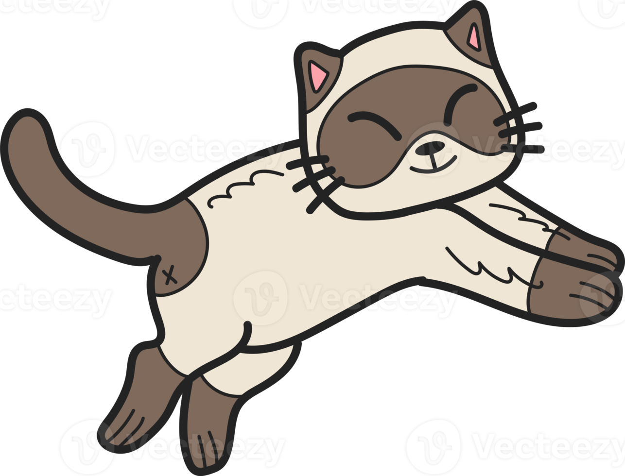 Hand Drawn jumping cat illustration in doodle style png