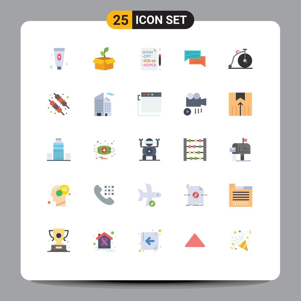 Pack of 25 Modern Flat Colors Signs and Symbols for Web Print Media such as social communication power bubbles chat Editable Vector Design Elements