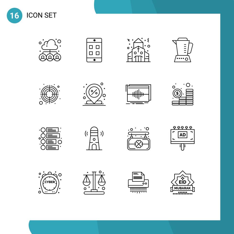 Pictogram Set of 16 Simple Outlines of goal focus building machine electric Editable Vector Design Elements