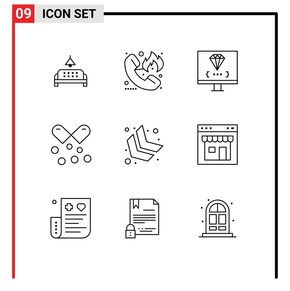 Set of 9 Vector Outlines on Grid for omega capsules nutrients capsules hotline oil development Editable Vector Design Elements