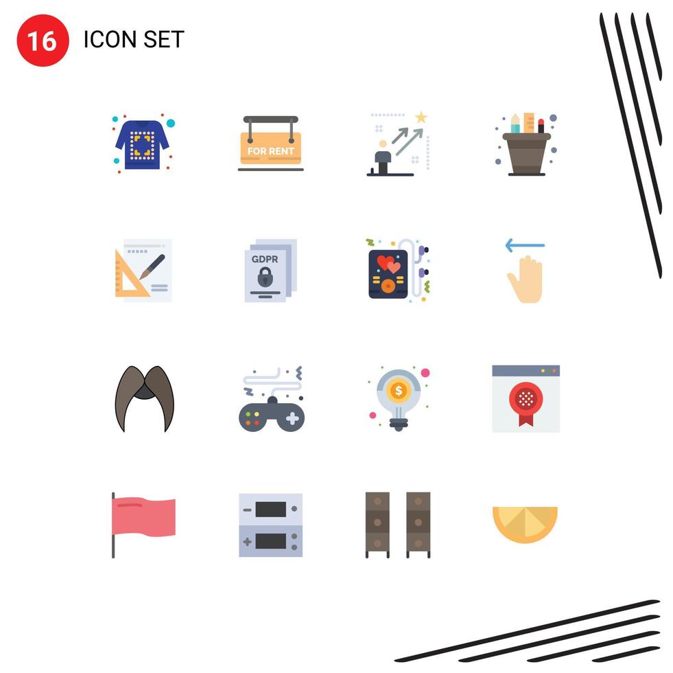 16 Thematic Vector Flat Colors and Editable Symbols of pot pencil user pen success Editable Pack of Creative Vector Design Elements
