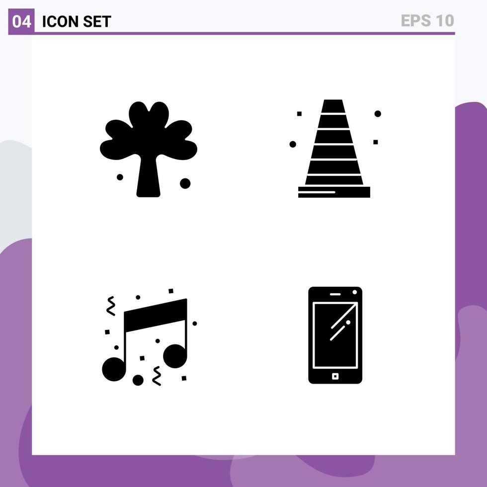 Set of 4 Vector Solid Glyphs on Grid for clover fun irish tools note Editable Vector Design Elements