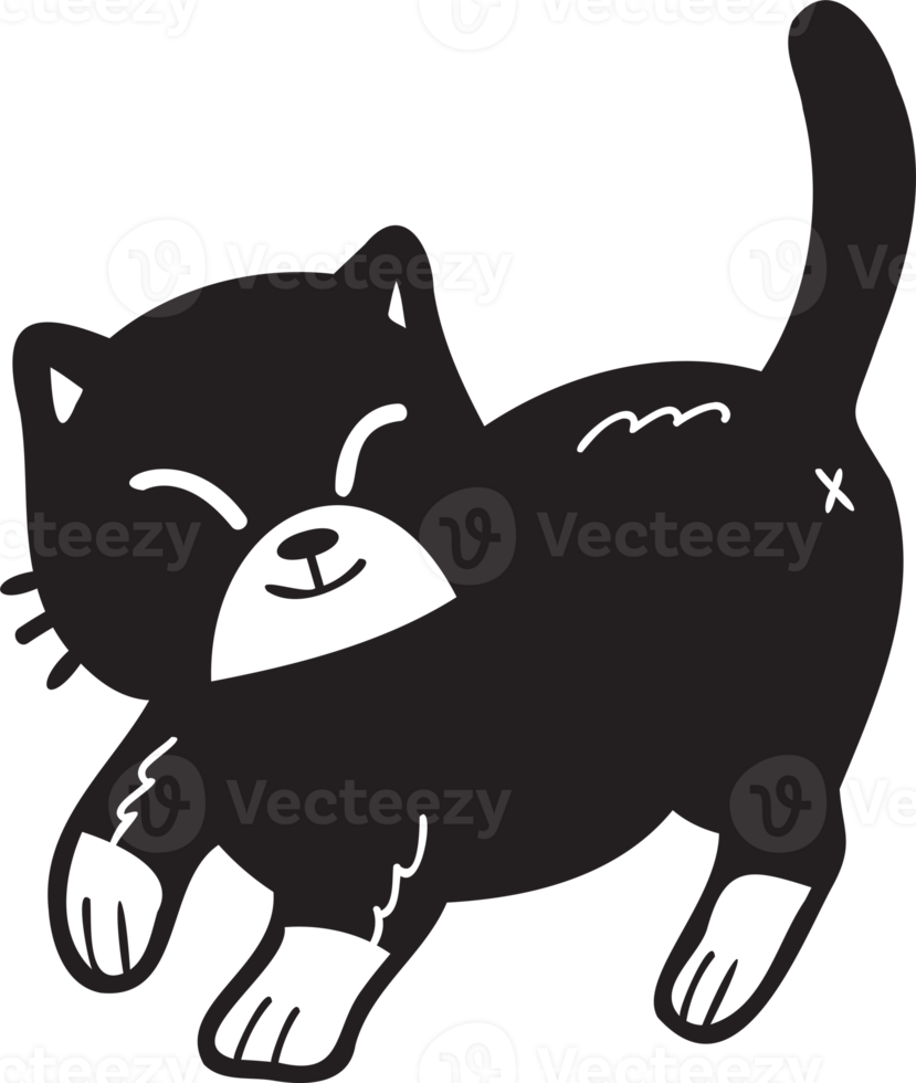 Hand Drawn walking cat illustration in doodle style png