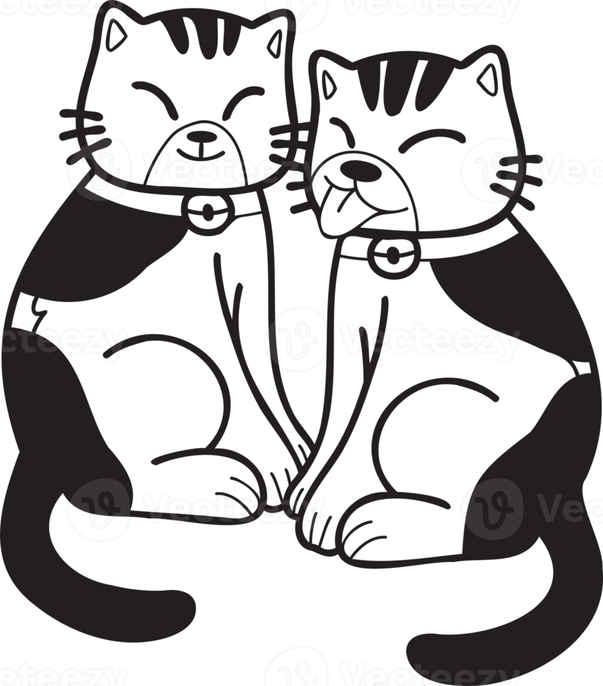 Hand Drawn cute striped cat smile illustration in doodle style png