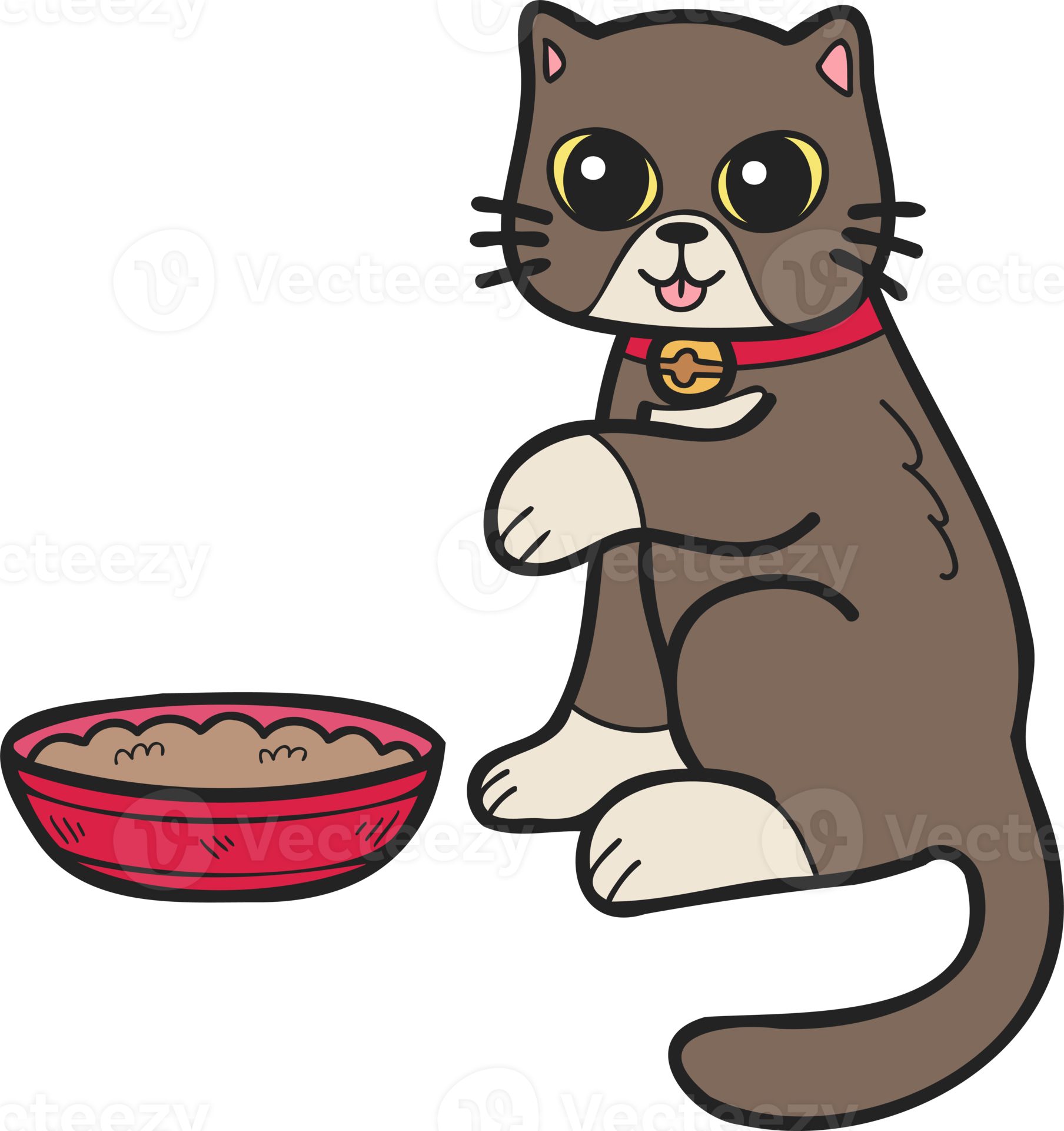 Hand Drawn Cat Eating Food Illustration In Doodle Style 17303178 PNG hand-drawn-cat-eating-food-illustration-in-doodle-style-17303178-png