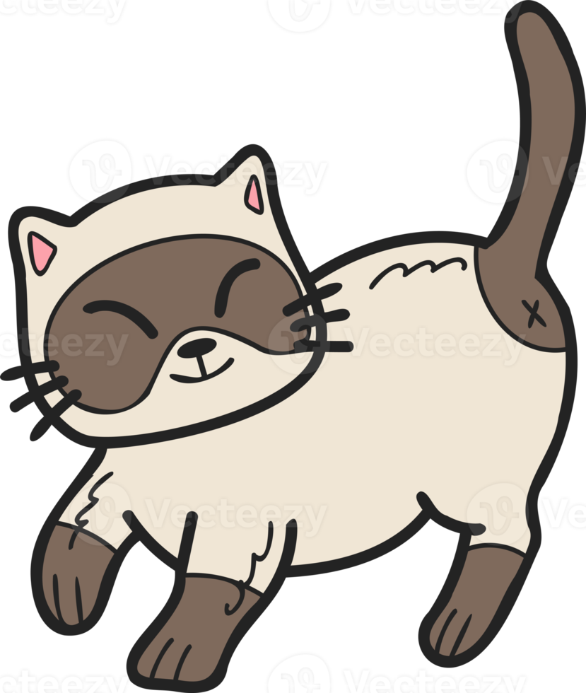 Hand Drawn walking cat illustration in doodle style png