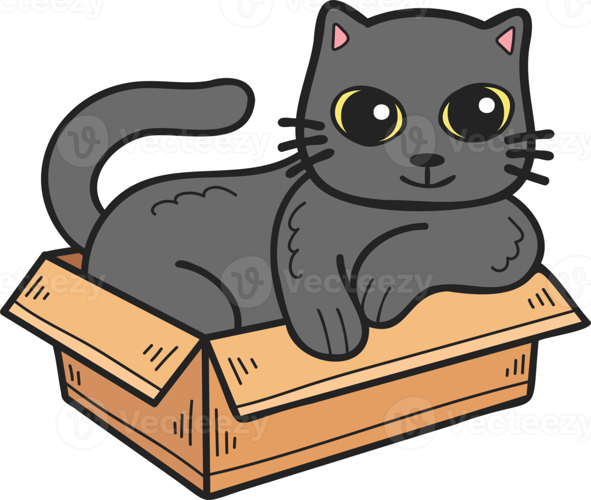 Desenhos Animados Desenhados à Mão E Clipart De Gato Cinza PNG