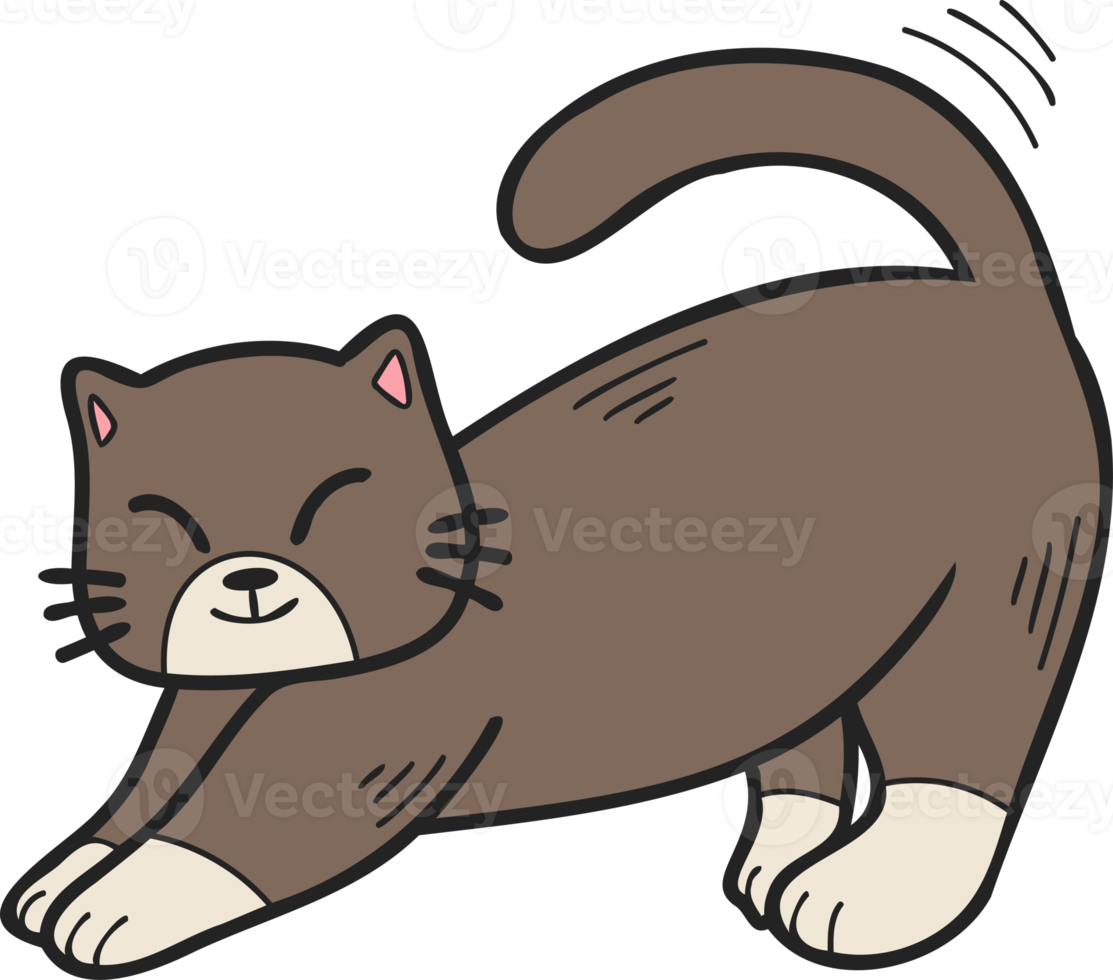 illustration d'étirement de chat dessiné à la main dans un style doodle png