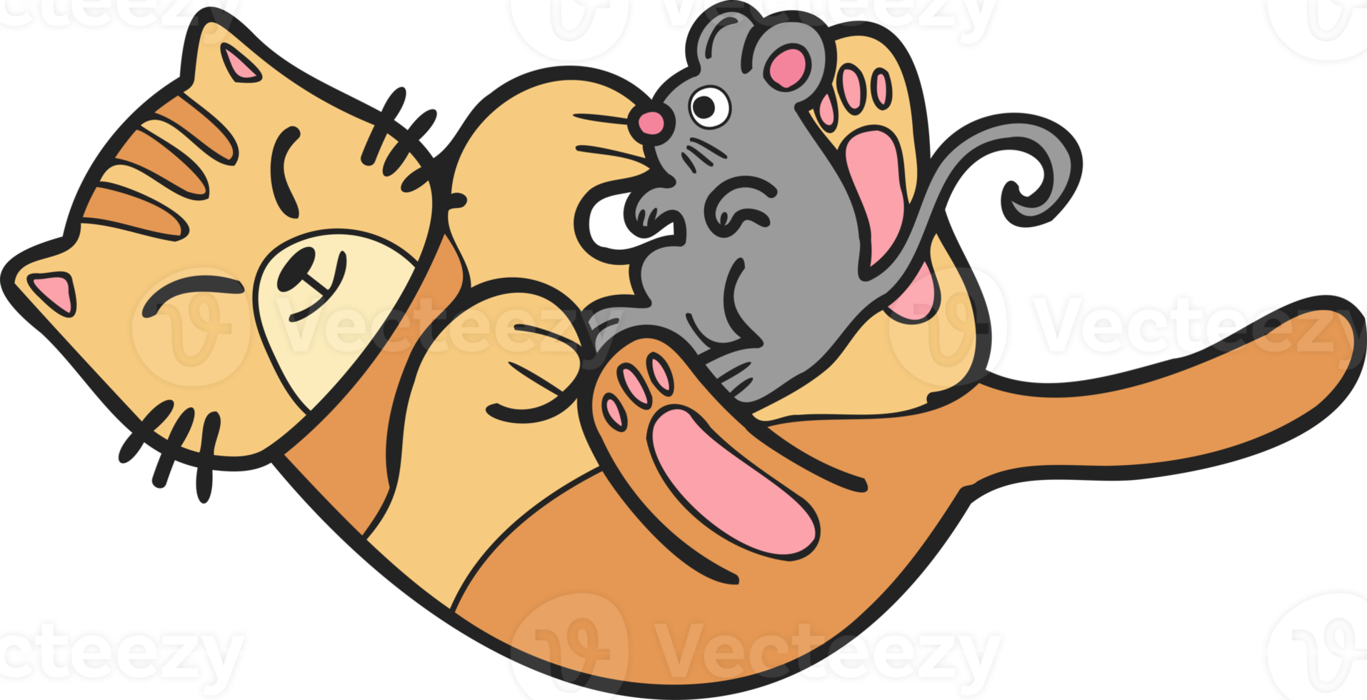 Hand Drawn Striped Cat And Mouse Illustration In Doodle Style 17303263 PNG hand-drawn-striped-cat-and-mouse-illustration-in-doodle-style-17303263-png