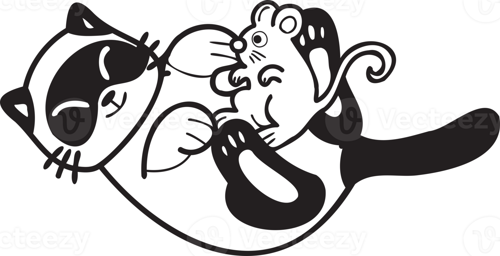 Hand Drawn cat and mouse illustration in doodle style png