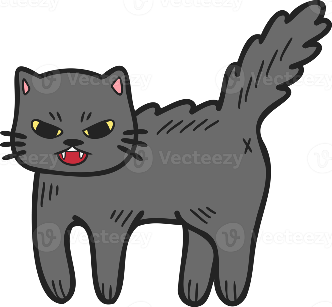 Hand Drawn angry cat illustration in doodle style png