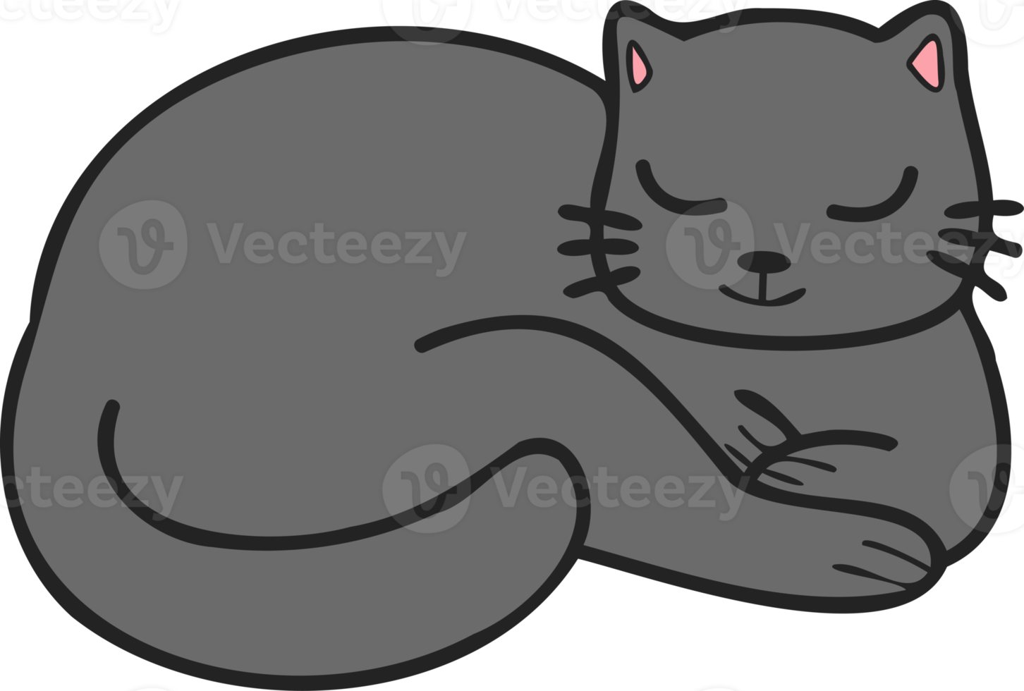 illustration de chat endormi dessiné à la main dans un style doodle png