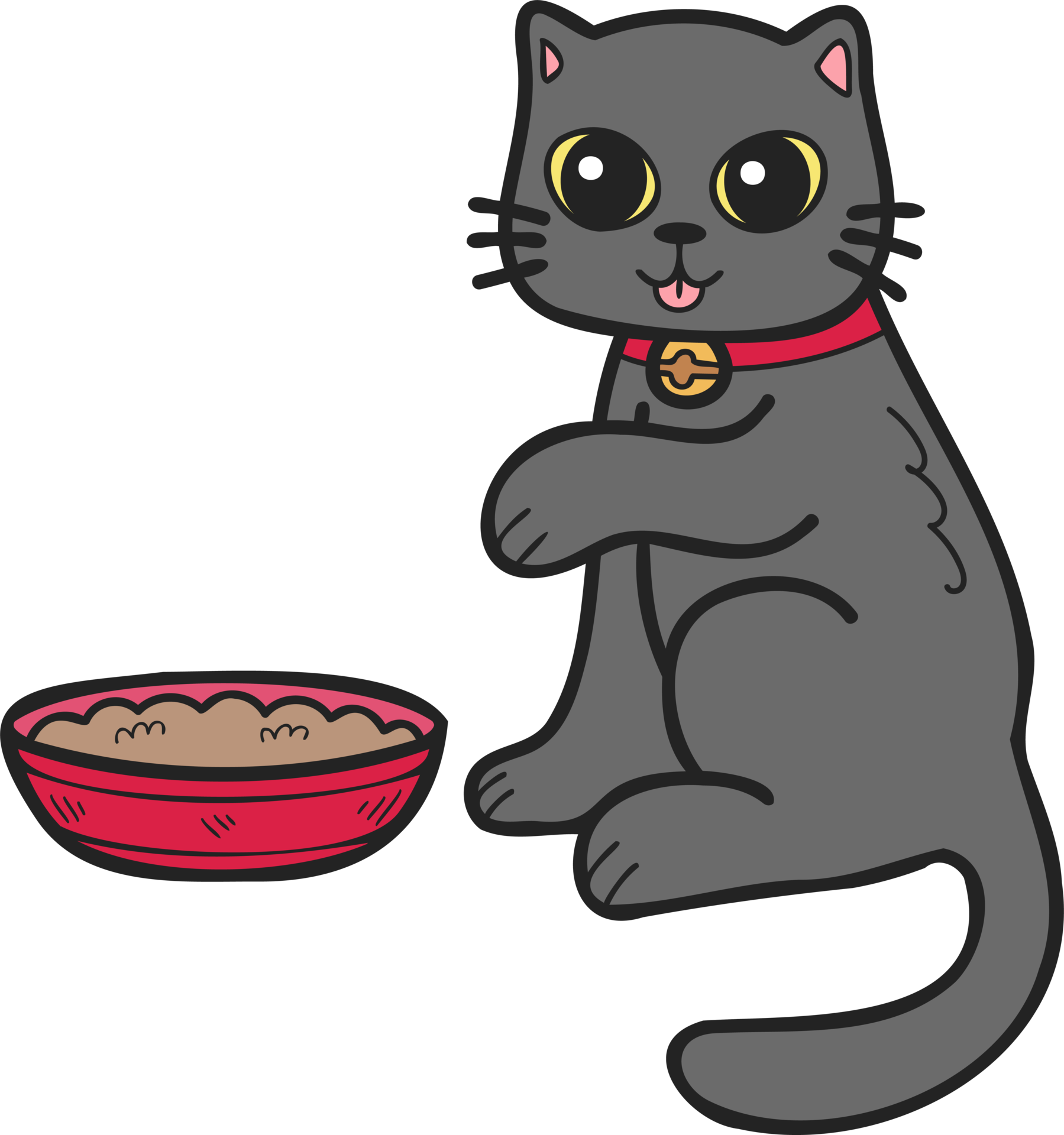 Hand Drawn Cat Eating Food Illustration In Doodle Style 17303276 PNG hand-drawn-cat-eating-food-illustration-in-doodle-style-17303276-png