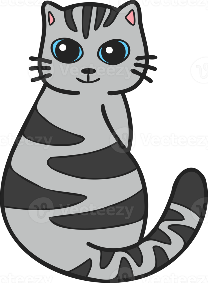 Hand Drawn cute striped cat smile illustration in doodle style png