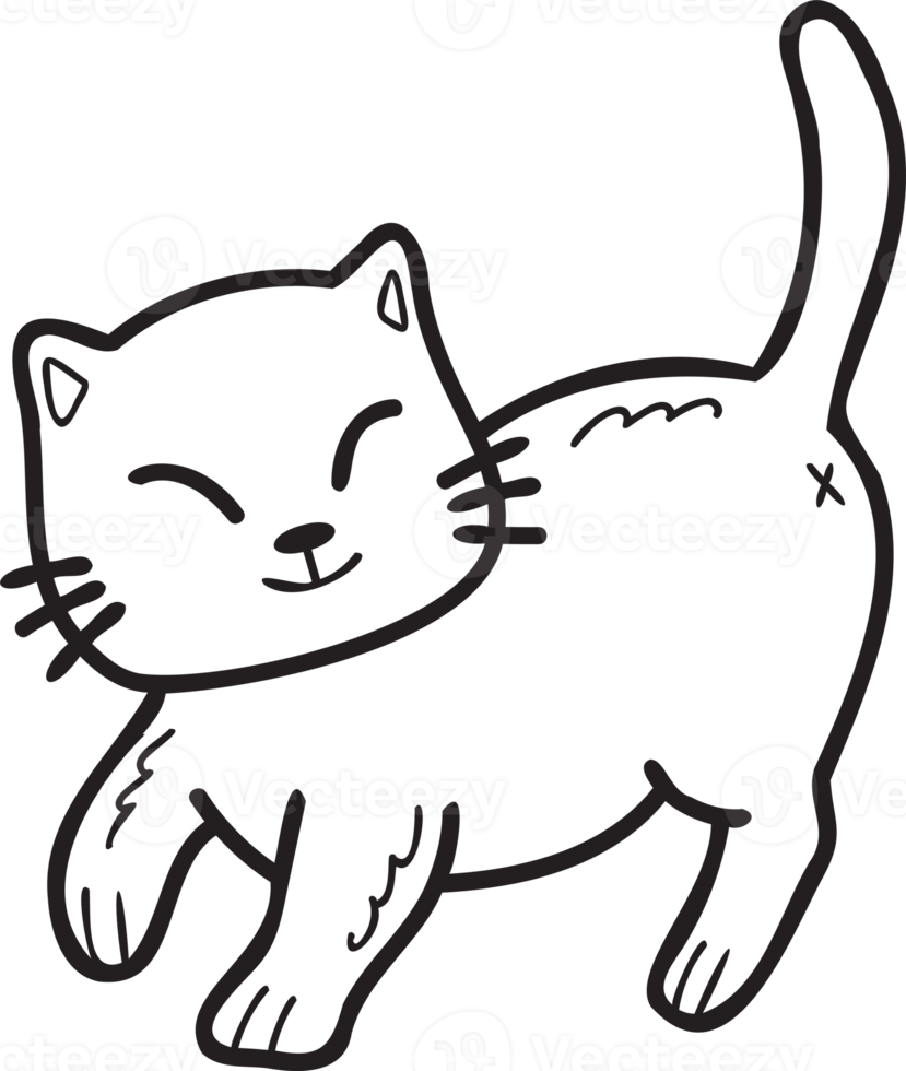 Hand Drawn walking cat illustration in doodle style png