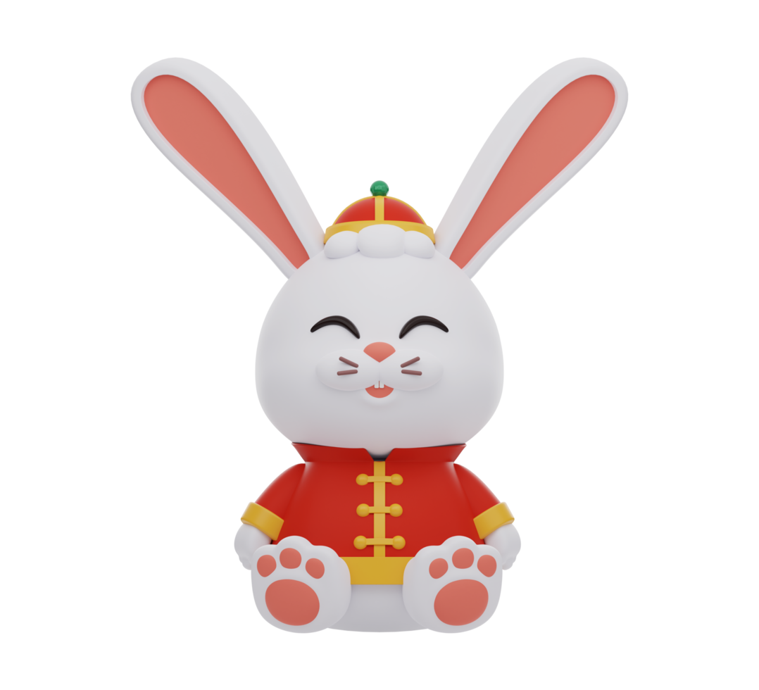 lindo conejo en ropa tradicional china. icono de elementos de año nuevo chino. el texto significa rico. png