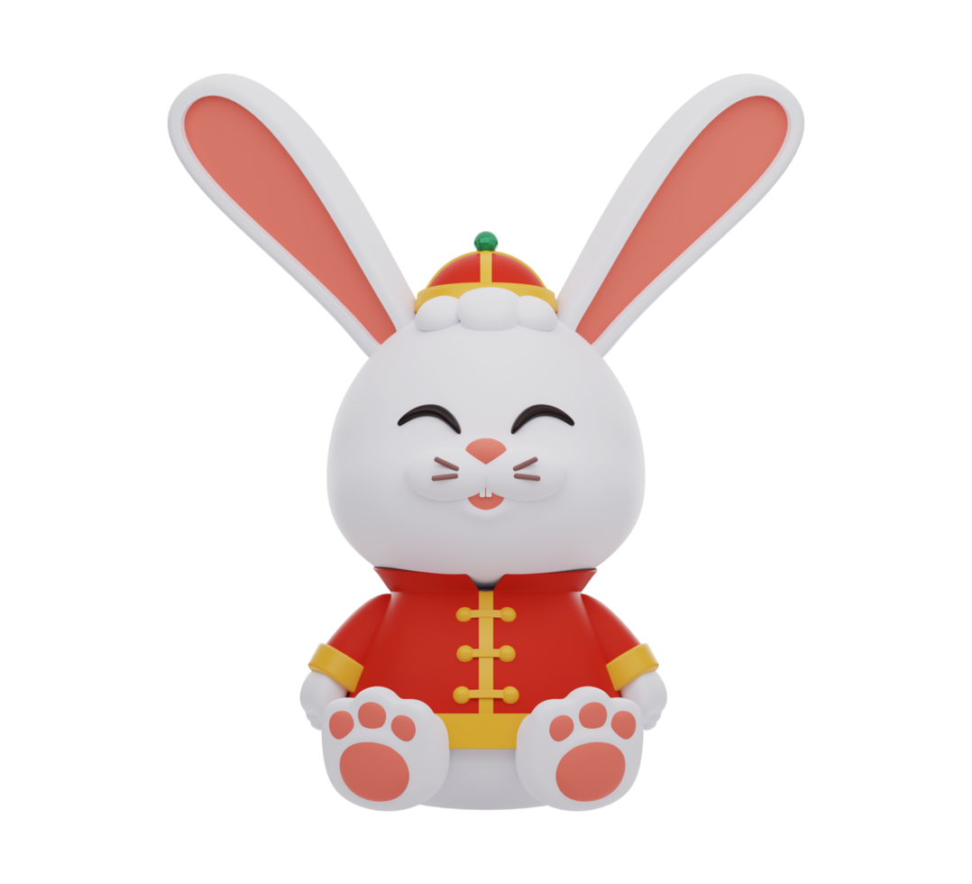Cute rabbit in traditional Chinese clothing. Chinese new year elements icon. Text means wealthy. png