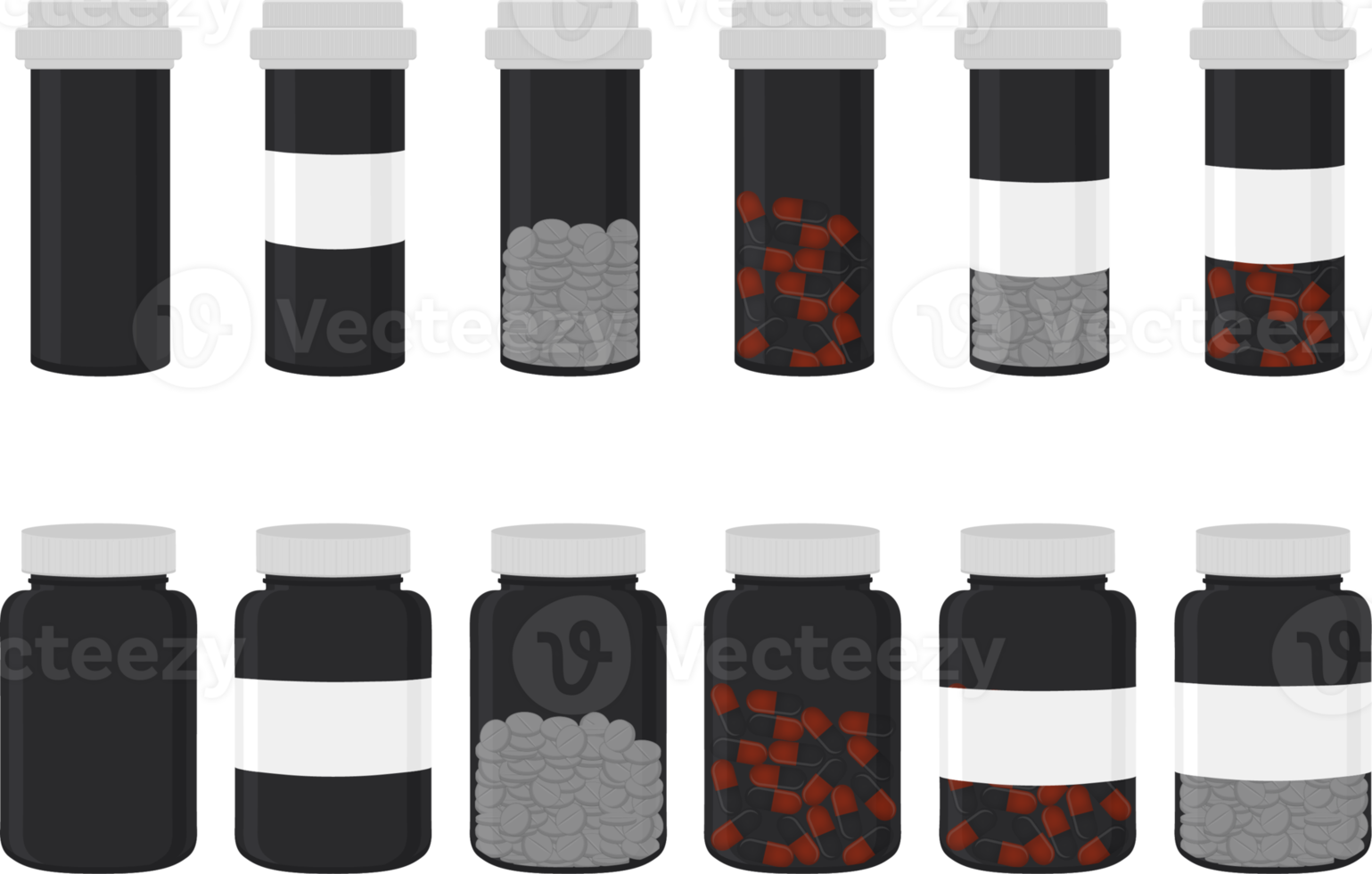 big set different types of pills inside close jar png