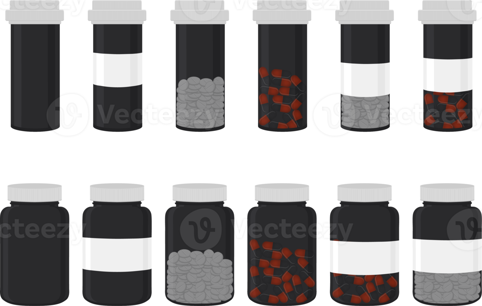 grand ensemble de différents types de pilules à l'intérieur d'un bocal fermé png