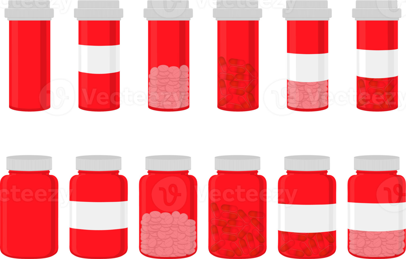 big set different types of pills inside close jar png